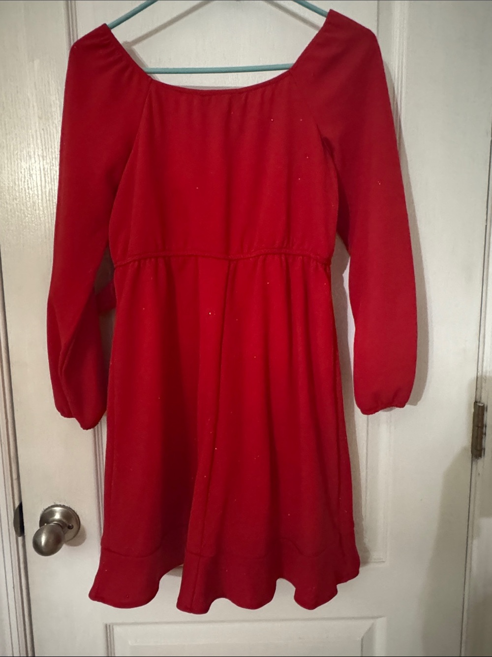 Red Long-Sleeve Ruffle Wrap Dress - Picture 3 of 3